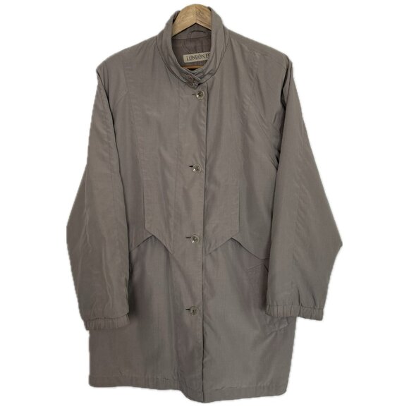 London Fog Coat Women Large Tan Beige Retro 80s 90s Trench Jacket Neutral - Picture 1 of 16